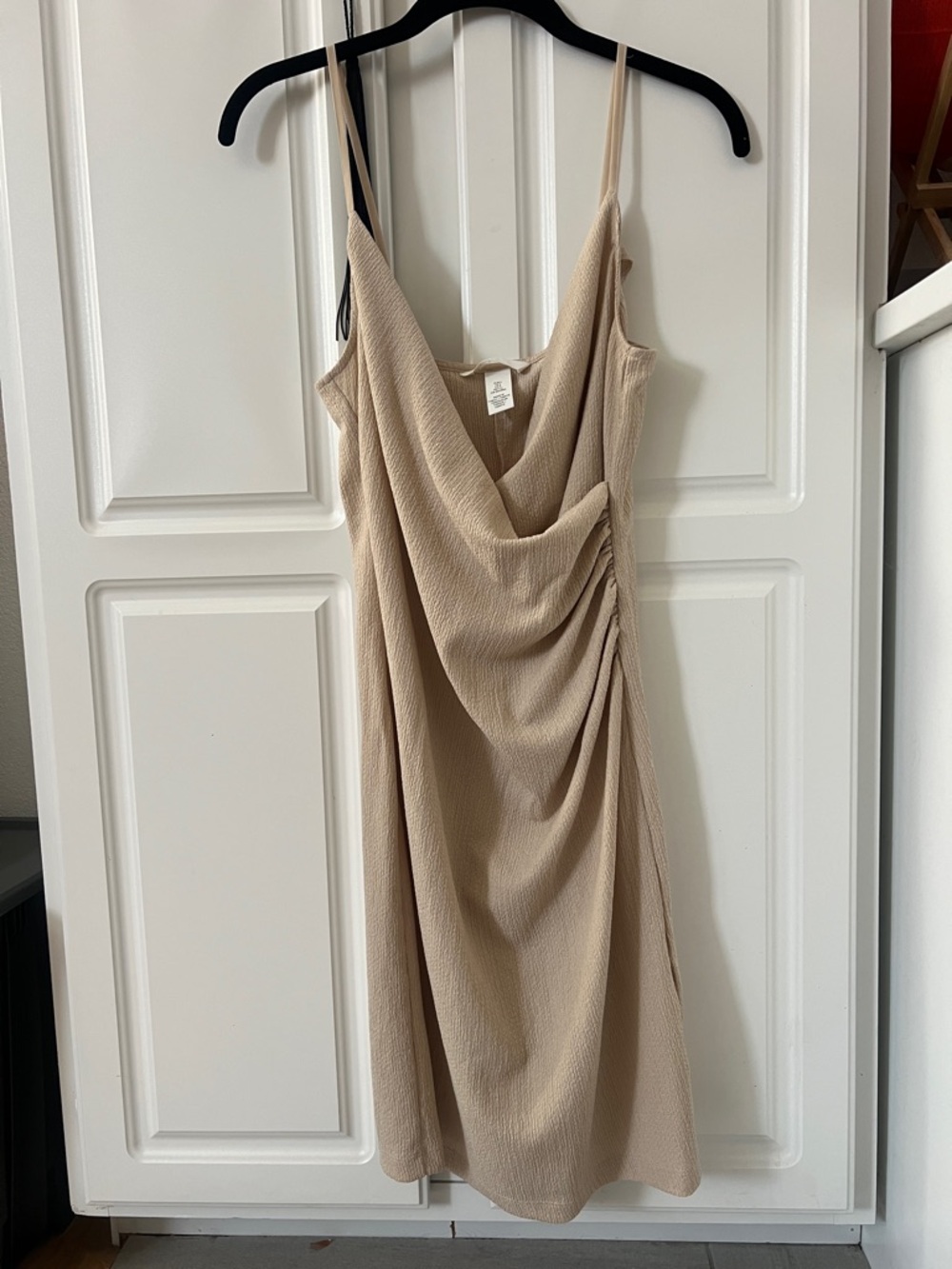 H&M Neutral Beige Draped Midi Slip Dress